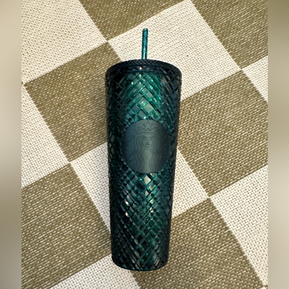 Starbucks Emerald Green Jeweled Tumbler Cold Cup 24oz Tumbler with Straw